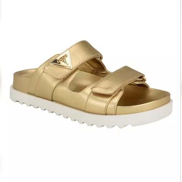 🩴Guess, slip on gold sandals. What a statement. NIB, Size9☀️ - Picture 1 of 8